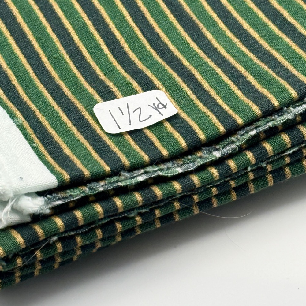 Vintage Striped Cotton Fabric Metallic Gold Green Black 1.5 Yard 44" Wide Craft